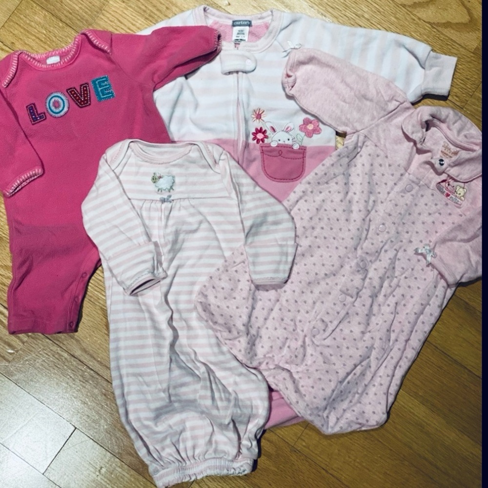 Bundle Fleece Cotton Sleepers & Onesies 5 Pieces Size NB-9 Months